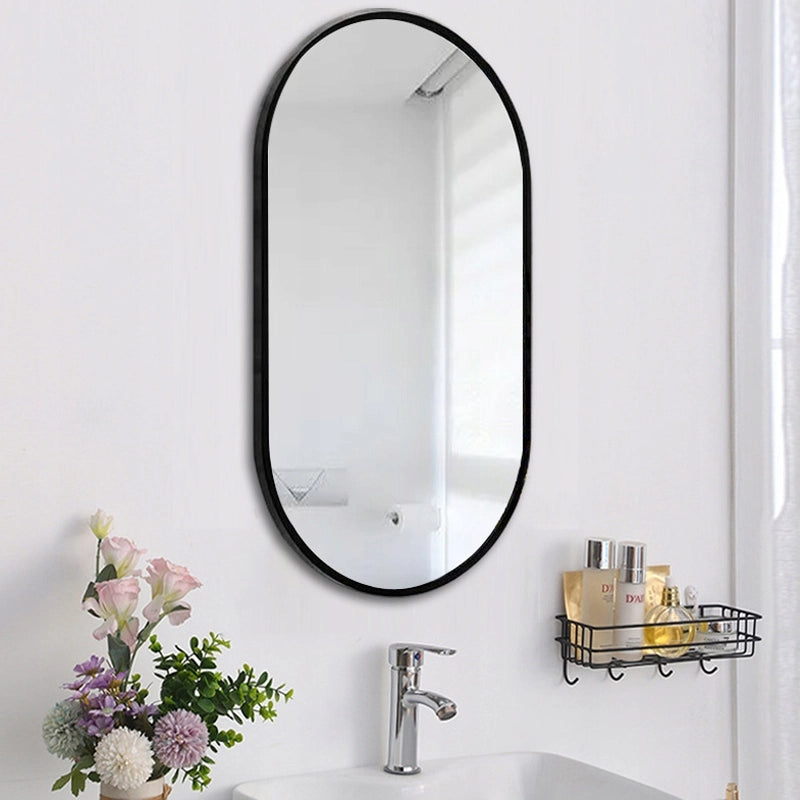 Grande specchio industriale ovale da bagno, soggiorno, camera da letto, nero, 75x40 cm