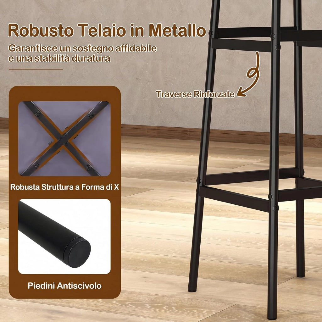 Set di 2 Sgabelli Alti Rotondi da Bar (Grigio) | Sgabelli con Seduta Imbottita, Pioggiapiedi Ergonomico, Portata 150 kg per Cucina e Sala da Pranzo, 33,5 x 33,5 x 73 cm