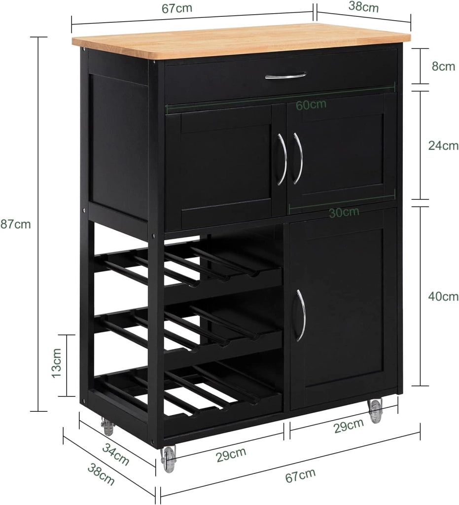 Mobile Cucina Salvaspazio con Ruote Carrello Cucina con Cassetti e Portabottiglie, Mobiletto Credenza credenza cucina per Cucina o Sala da Pranzo, Nero 67x38x86cm FKW45-SCH