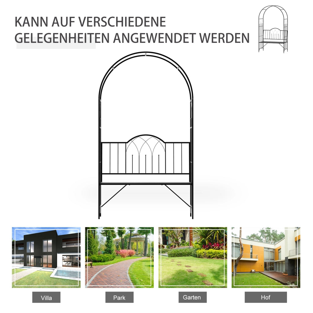 Arco da Giardino Metallico con Panchina ¨C zephmum ¨C Nero 115x59x203 cm
