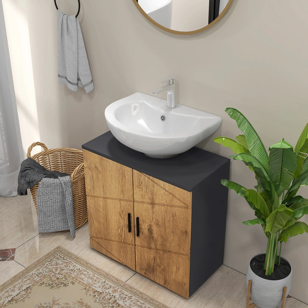 Mobile Bagno 2 Ante con Ripiano ¨C Minimal ¨C Grigio Antracite 60x30x60 cm