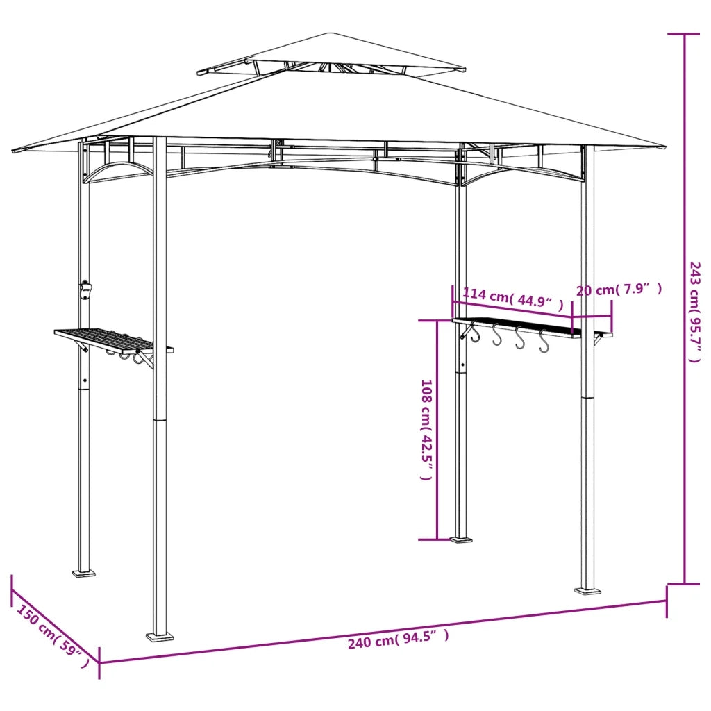Gazebo | Pergolato Barbecue Ripiani Laterali Antracite 240x150x243 Acciaio