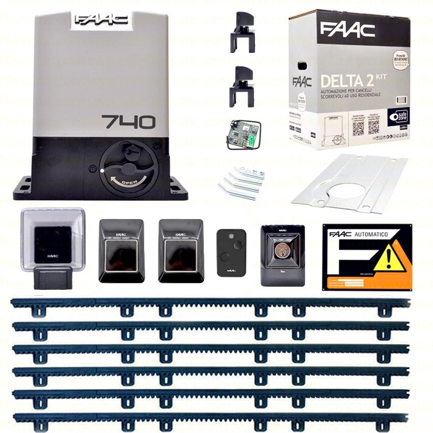 Kit automazione cancello scorrevole FAAC DELTA 2 KIT 740 500 kg + 6m cremagliera
