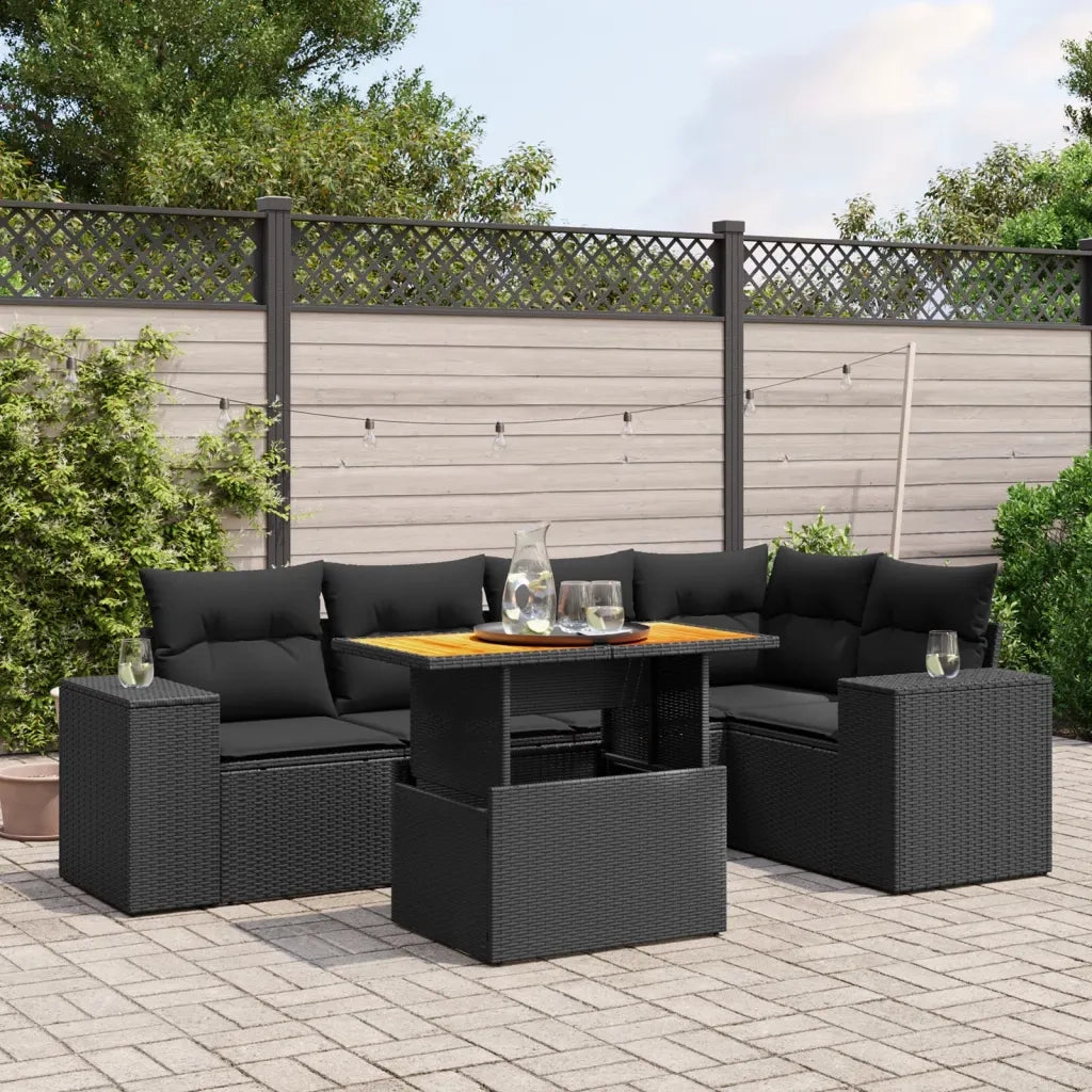 Set Divano da Giardino 6 pz con Cuscini Nero in Polyrattancod mxl 115497