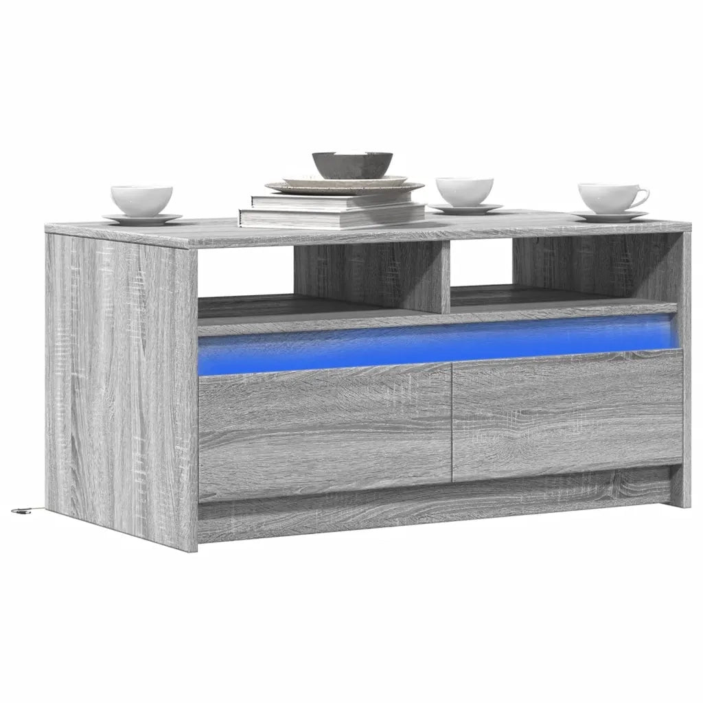 Tavolino da Salotto con Luci LED Grigio Sonoma in Truciolato 851996
