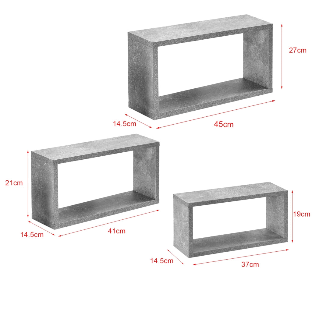 Set di 3 mensole da parete elegante set di mensole sospese in diverse dimensioni capacità di carico 5 kg grigio 03_0005794
