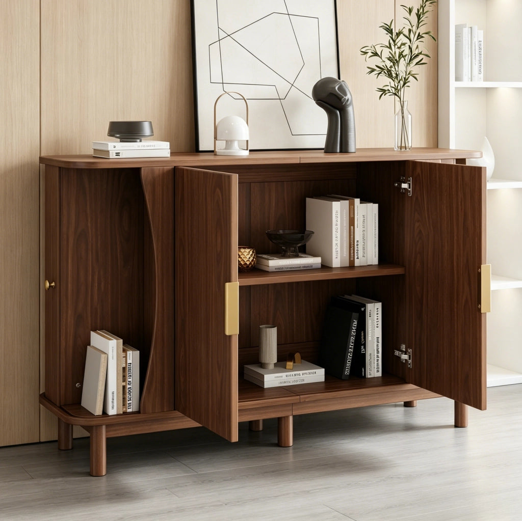 Sideboard in MDF effetto noce 140x40x88 cm; con ripiano regolabile e ante