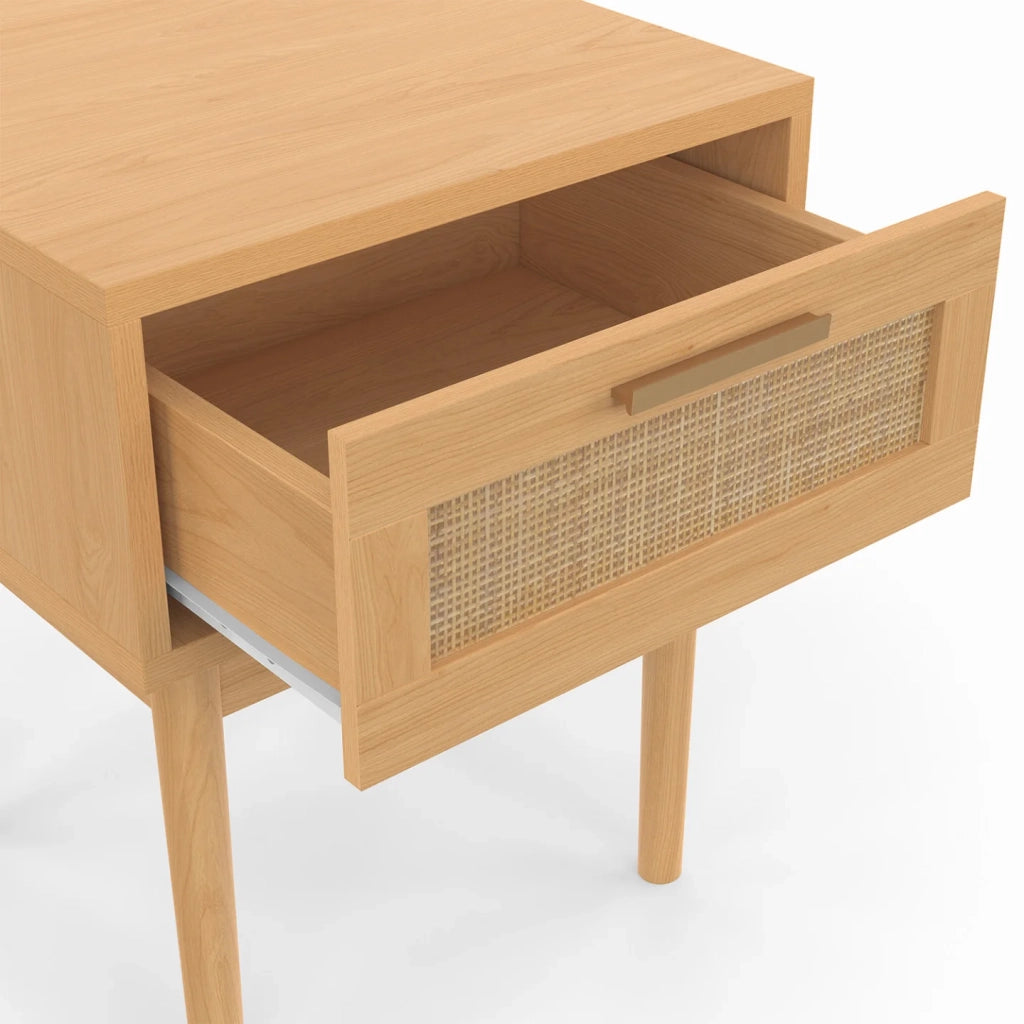 IDMarket - Set di 2 comodini ROBERT, 1 cassetto, effetto canna naturale e legno