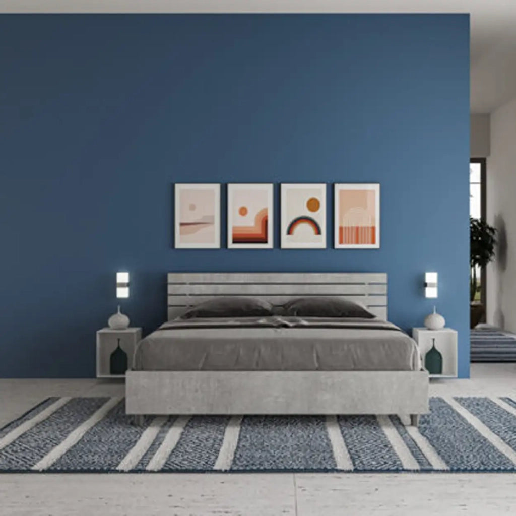 Letto matrimoniale contenitore 160x200 testata dritta con doghe cemento Ankel