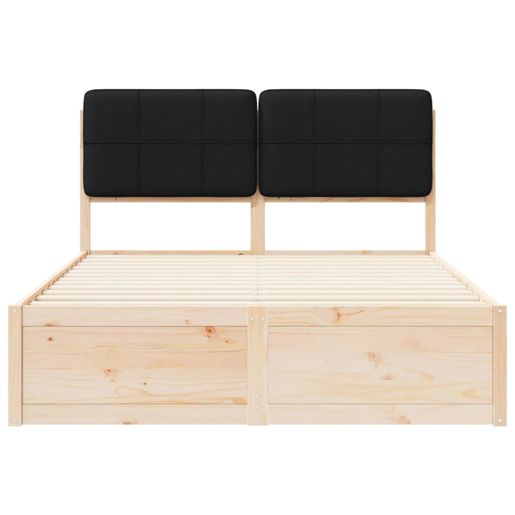 Letto con Testiera Rivestita Nero 160 x 200 cm Pino massello