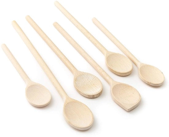 Set di cucchiai in legno da 6 pezzi, quercia, grande e piccolo (6 cucchiai, 20 cm a 35 cm di lunghezza)