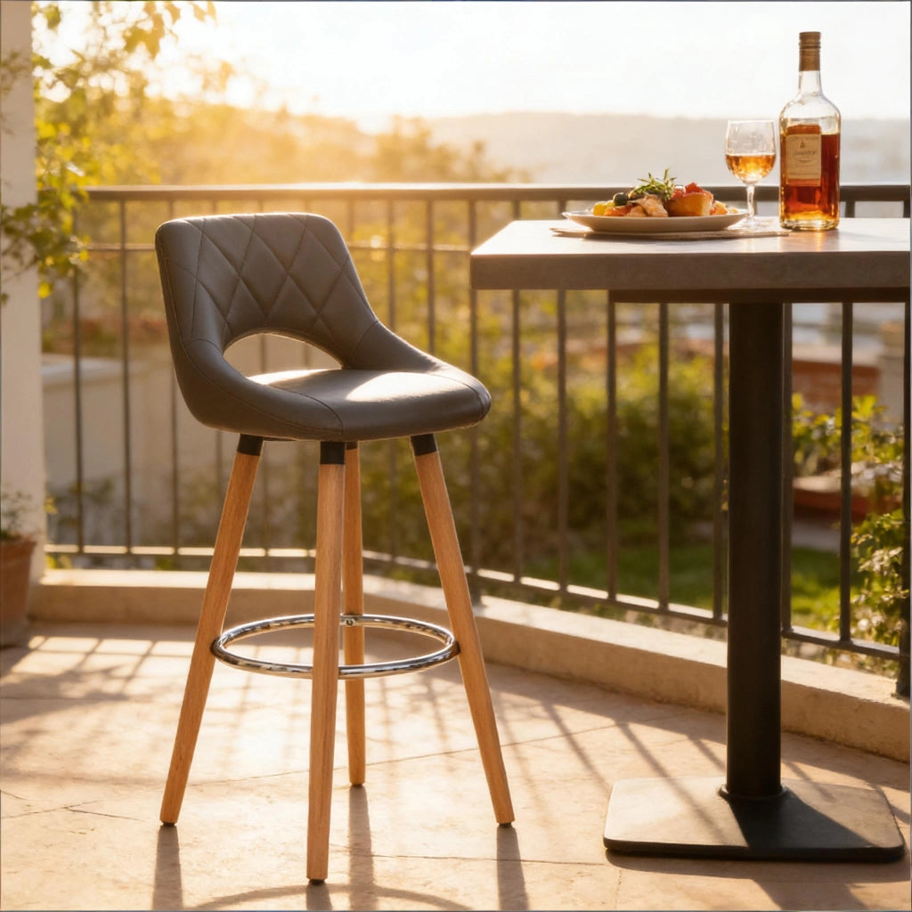 SGABELLO DA BAR 91 cm Grigio in pelle sintetica e legno massello