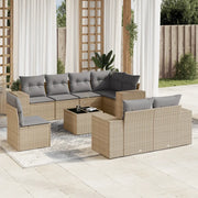 Set Divano da Giardino 9 pz con Cuscini Beige in Polyrattan