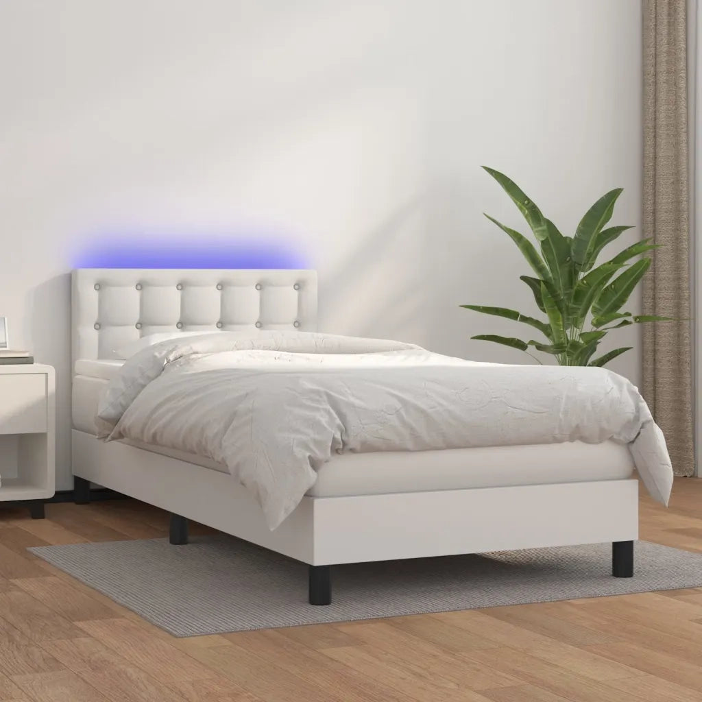 Letto singolo | Letto per adulti | Giroletto Molle con Materasso e LED Bianco 80x200 cm Similpelle