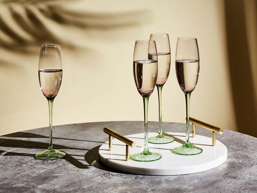 Set di 4 coppe da champagne in vetro soffiate a mano trasparenti rosa e verdi da 20 cl aperitivo brindisi