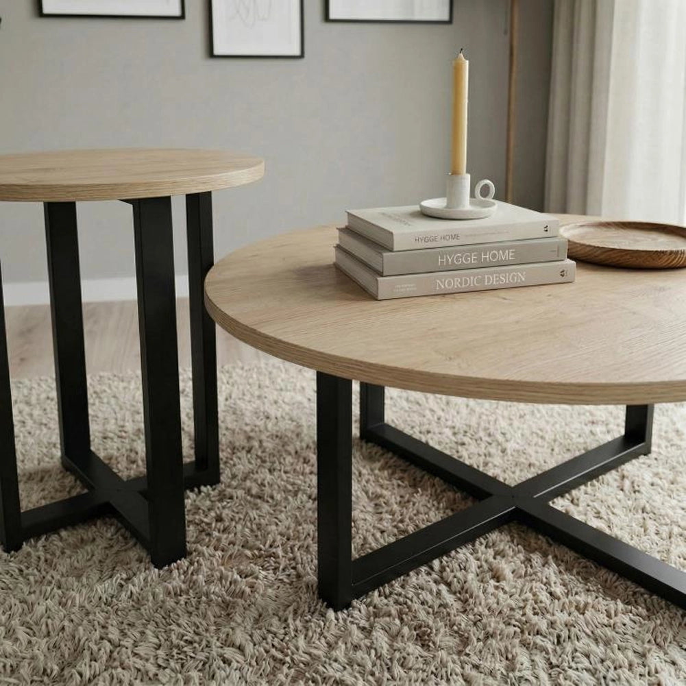 Set 2 Tavolini da Caffè per Soggiorno Quercia Design Moderno Tavolo Salvaspazio
