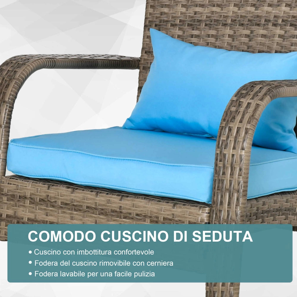Sedia da Giardino con Braccioli ¨C Minimal ¨C Rattan e Acciaio, Marrone e Blu, 64x80x90 cm