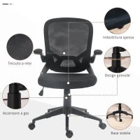 Sedia da Ufficio Ergonomica con Altezza Regolabile, Braccioli Ribaltabili e Tessuto a Rete, Nero