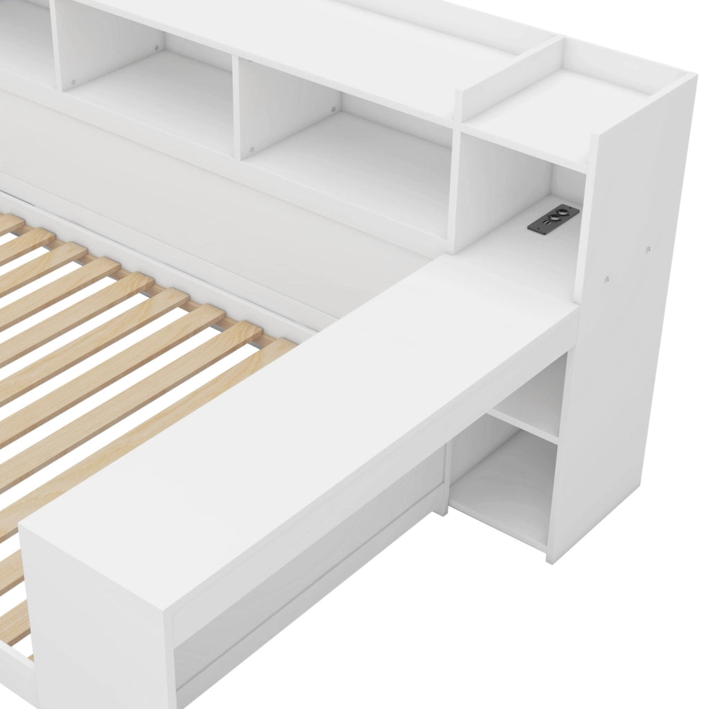 Letto 90x200 cm con scrivania; USB e 2 cassetti in truciolare e MDF