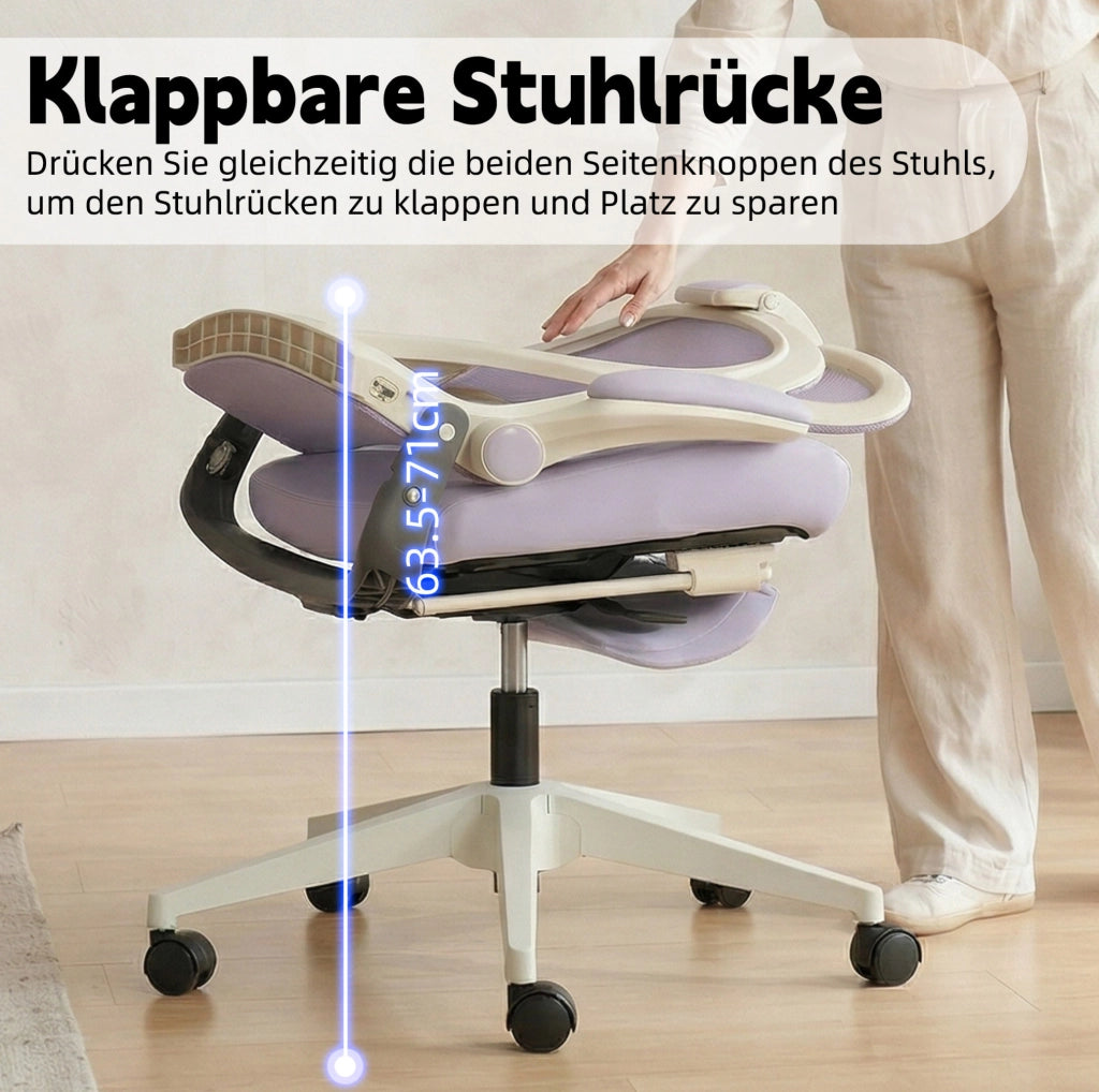 SEDIA DA UFFICIO Ergonomica Viola con Schienale Pieghevole e Poggiatesta 3D