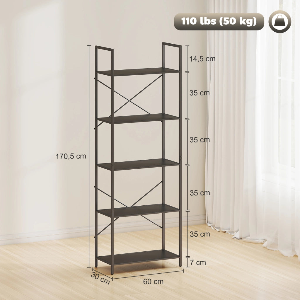 Libreria Industriale con 5 Ripiani ¨C zephmum ¨C Nero 60x30x170.5 cm