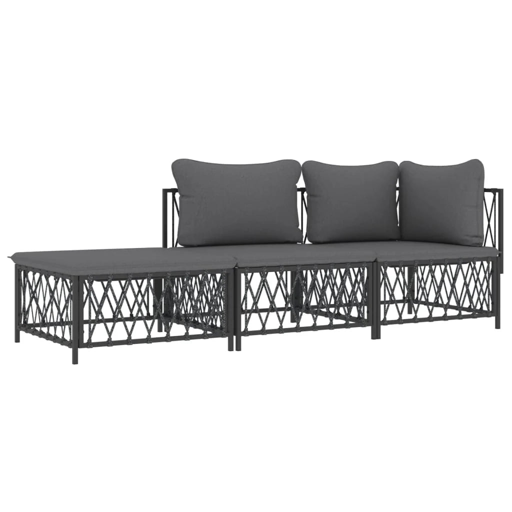 Set mobili da giardino divano da esterno set di arredamento con cuscini 3 pezzi antracite acciaio 02_0018291