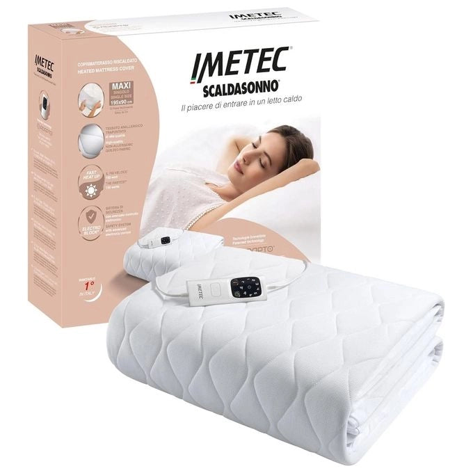 Imetec 16728 Scaldasonno Adapto Maxi Coprimaterasso Singolo 195x90 cm 150W 6 Temperature Basso Consumo Tessuto Anallergico colore Bianco