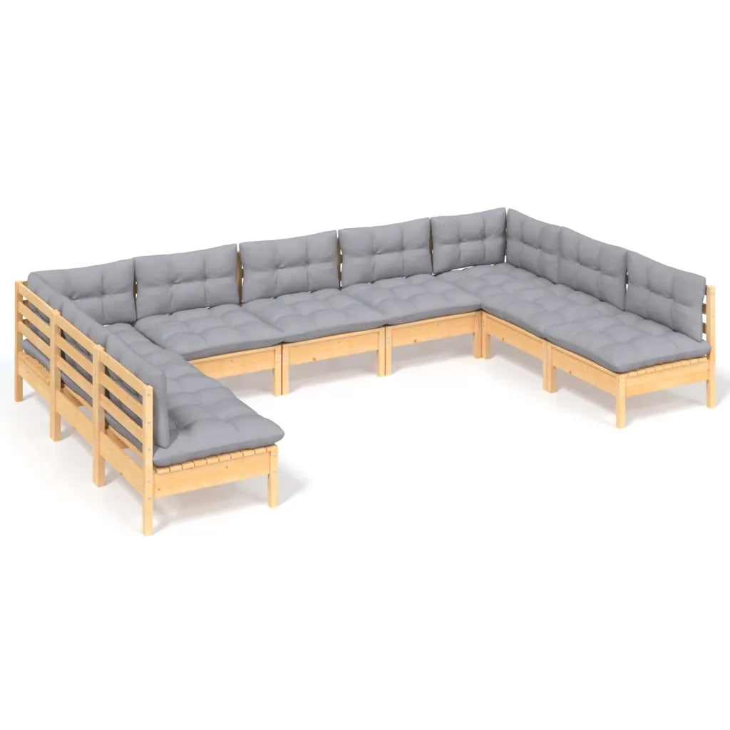Set Divani da Giardino 9 pz con Cuscini Grigi Massello di Pino cod mxl 39281