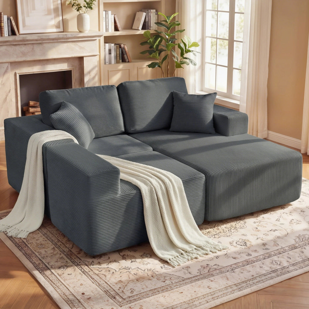 Divano letto angolare L con cuscini, imbottito, braccioli larghi, seduta profonda ¨C zephmum ¨C grigio scuro