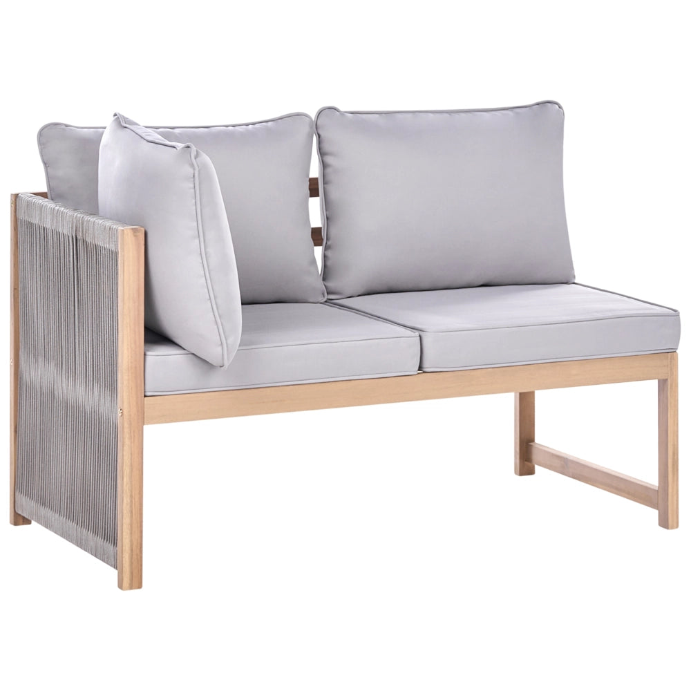 Set divano angolare da giardino grigio in legno di acacia con rivestimento in tessuto,cuscini sfoderabili resistenti ai raggi UV e all'acqua