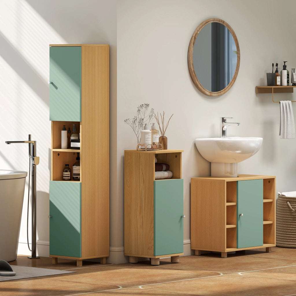 Mobile da bagno sottolavabo con 6 ripiani e anta ¨C zephmum ¨C 60x33x57 cm verde