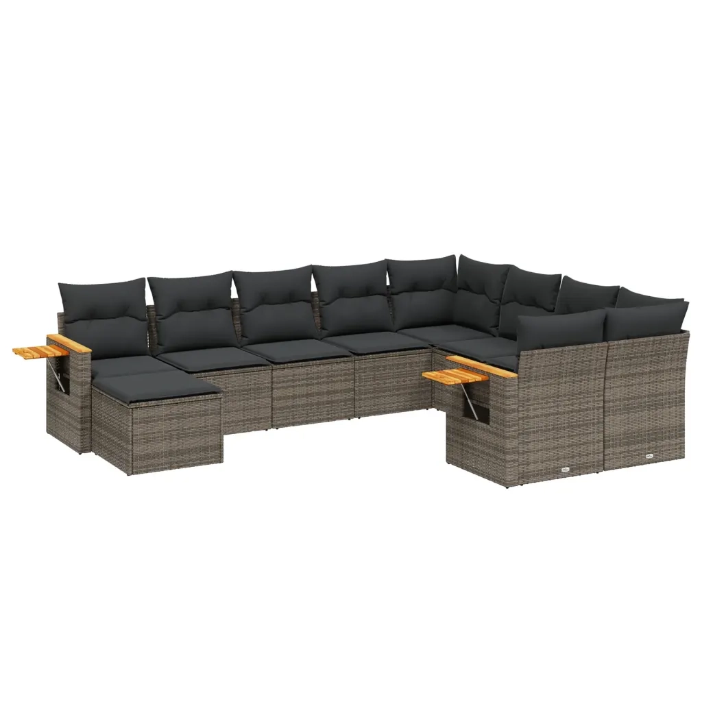 Set Divano da Giardino 10 pz con Cuscini Grigio in Polyrattan