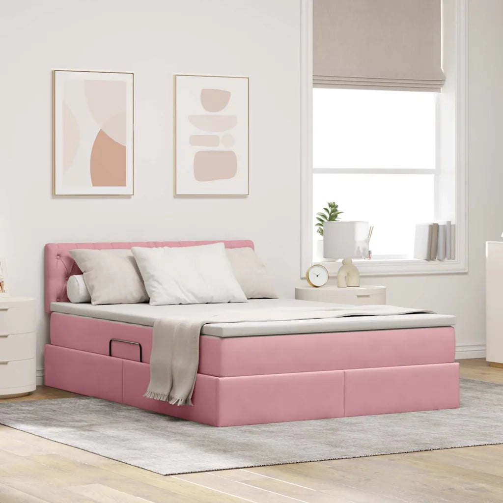 Letto con contenitore e LED con led Rosa 140 x 190 cm Velluto 3371456