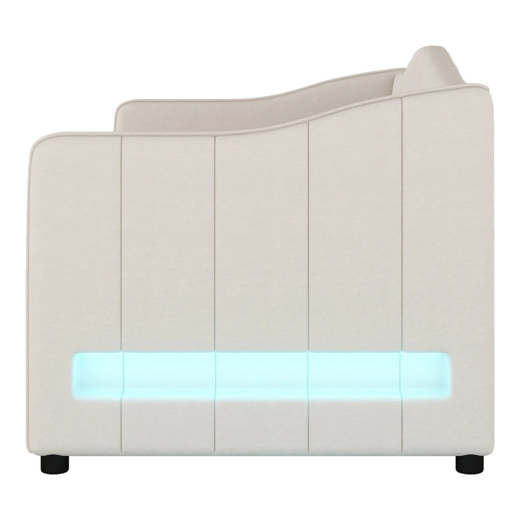 OKWISH Letto a Scomparsa 90×200 cm, Letto Singolo con Letto Estraibile, LED Regolabile e Luce d’Atmosfera, senza Materasso, Lino, Beige
