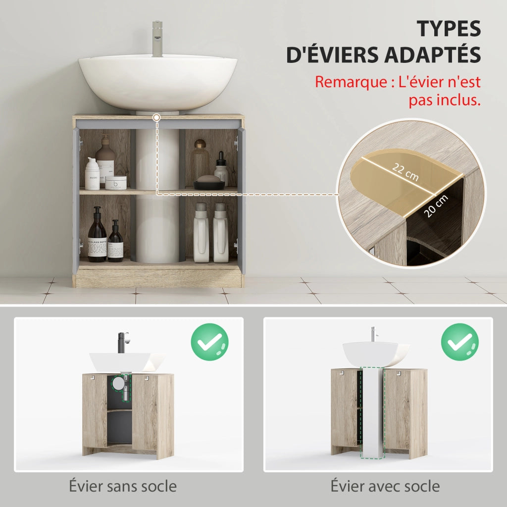 Mobile Bagno Sottolavabo ¨C zephmum ¨C 60x30x59.8 cm Legno Rovere Grigio