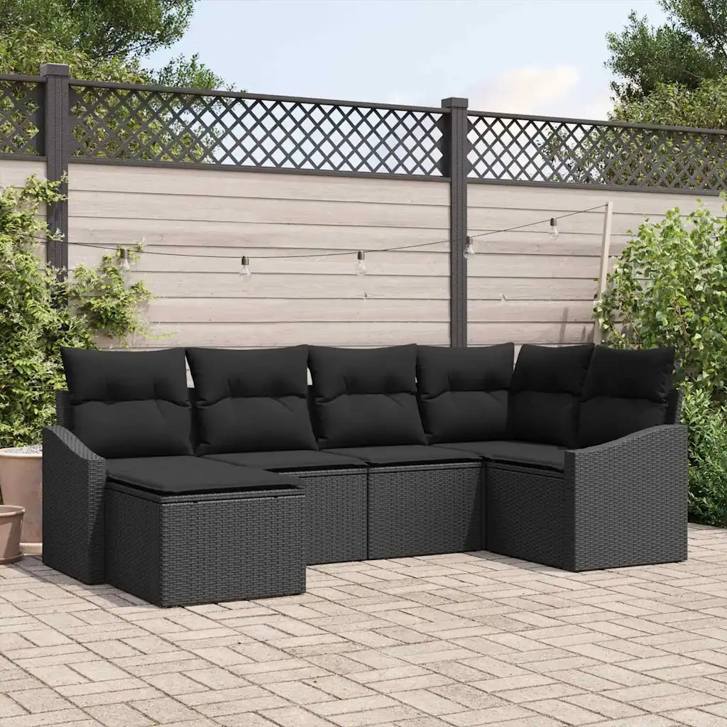 Set di divani con cuscino 6 pcs Nero polyrattan 3346793