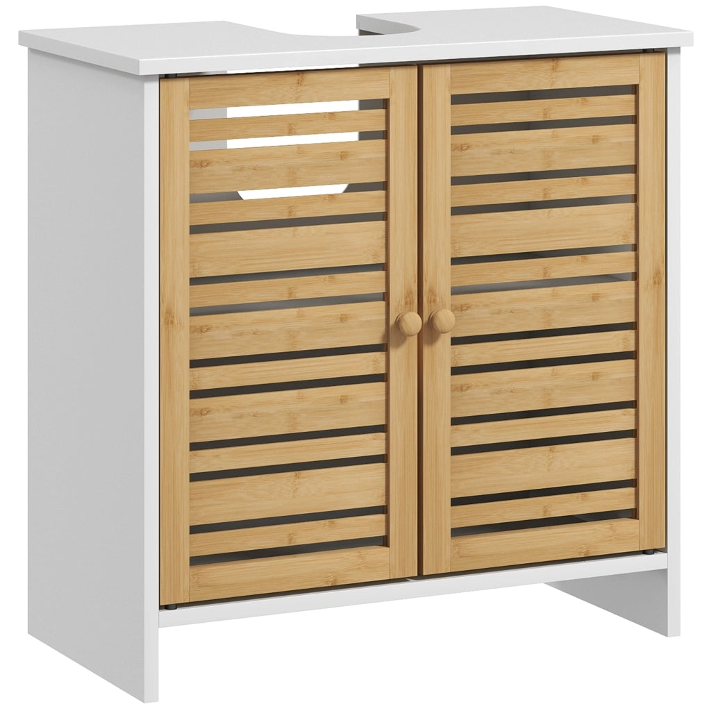Mobiletto sottolavabo 2 ante ripiano regolabile ¨C zephmum ¨C bianco bamb¨´ 60x30x60 cm