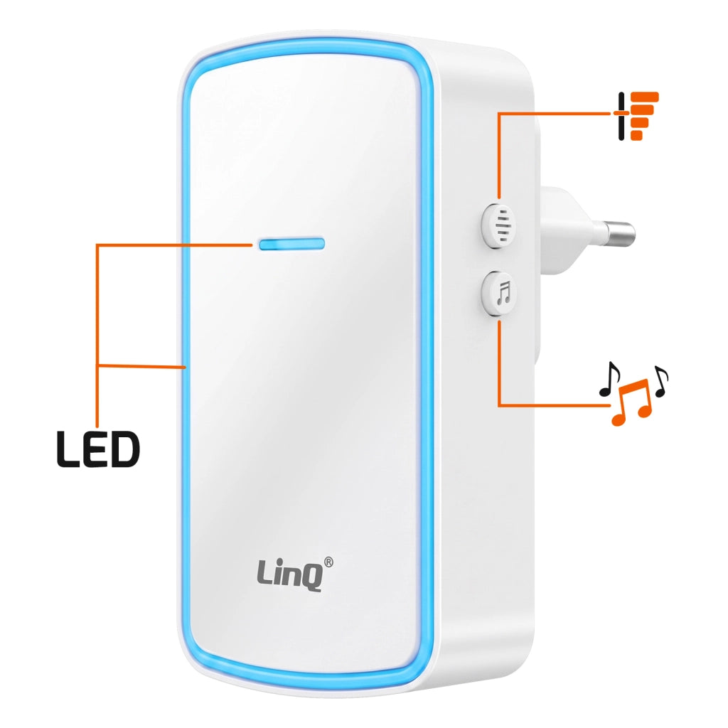 Campanello senza Fili per Casa con Suoneria alla Presa Portata 150m e LED Bianco LinQ