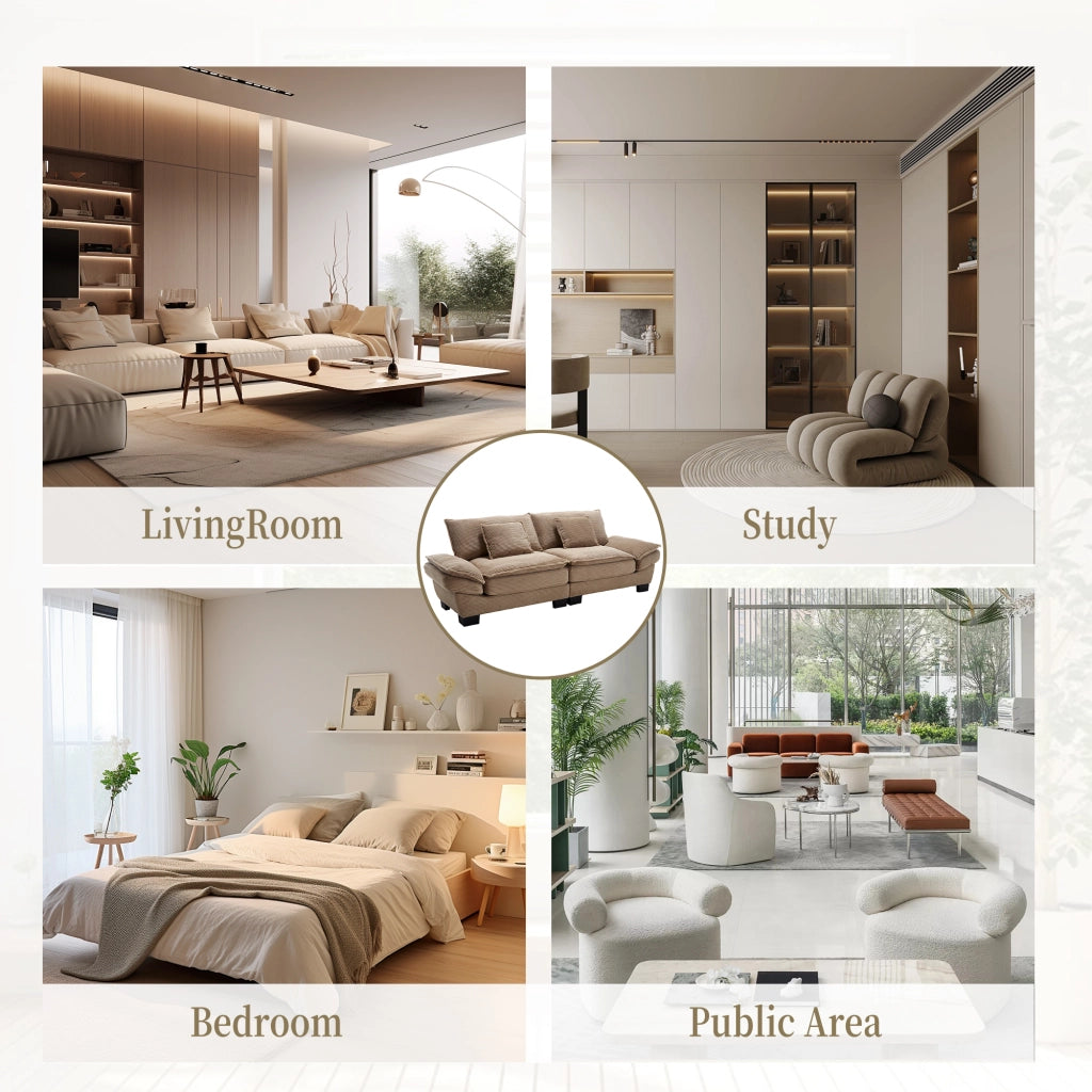 OKWISH Divano Lineare 2 Posti, Seduta Extra Profonda con Braccioli Imbottiti e 2 Cuscini, Velluto, Cachi, 224 × 81 × 81 cm