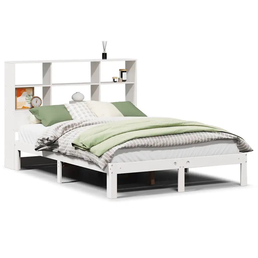 Letto Libreria senza Materasso-Struttura Letto con contenitore Bianco 160x200 cm Legno di Pino 307665