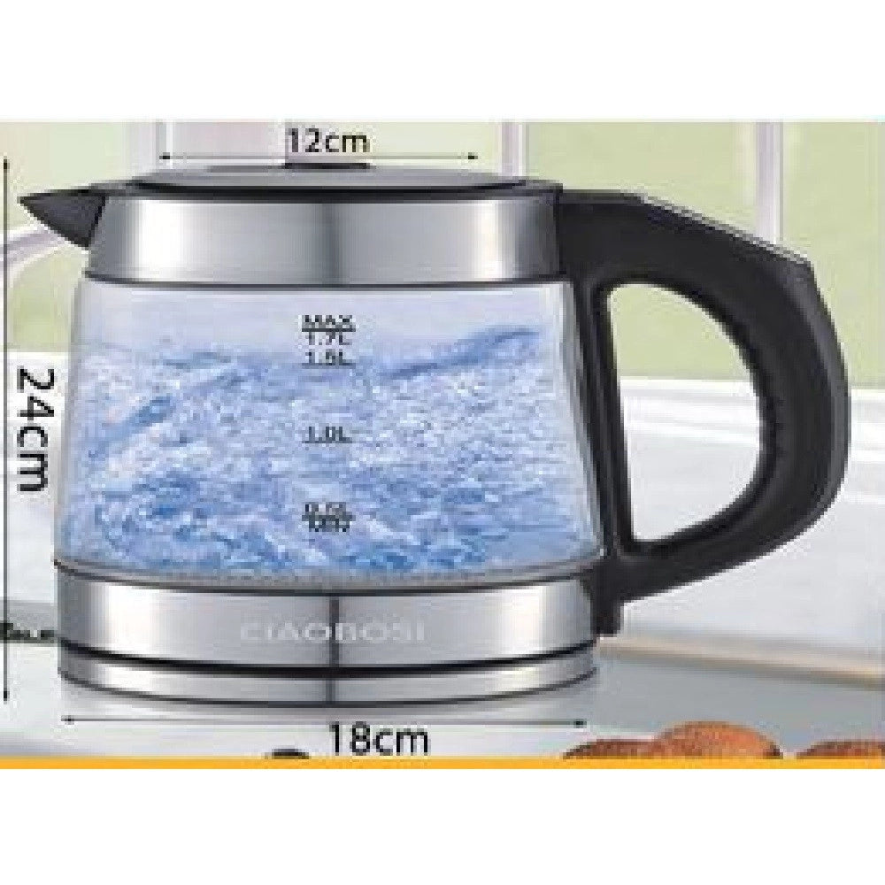 Trade Shop - Bollitore Elettrico In Vetro Capacità 1,7 Lt 2000 W Acqua Ufficio Viaggi Tx-9944 -