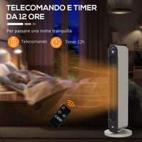 Stufa Elettrica Oscillante 3 Modalità Ø25x73,5 cm 2200W con Telecomando Argento