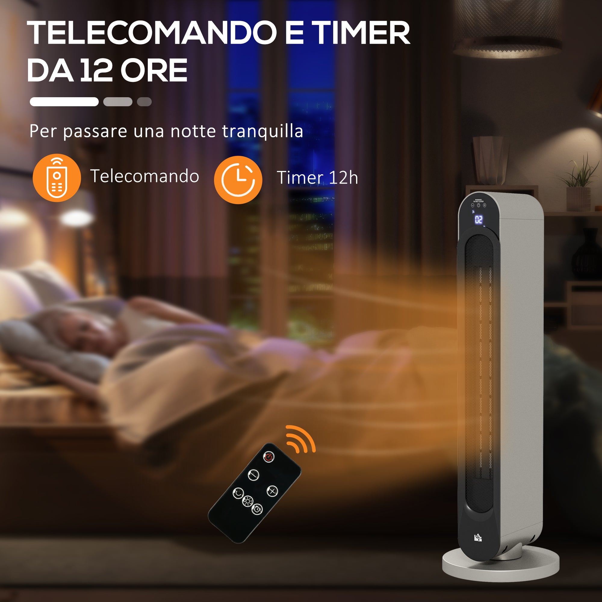 Stufa Elettrica Oscillante 3 Modalità Ø25x73,5 cm 2200W con Telecomando Argento