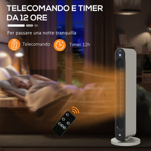 Stufa Elettrica Oscillante 3 Modalità Ø25x73,5 cm 2200W con Telecomando Argento