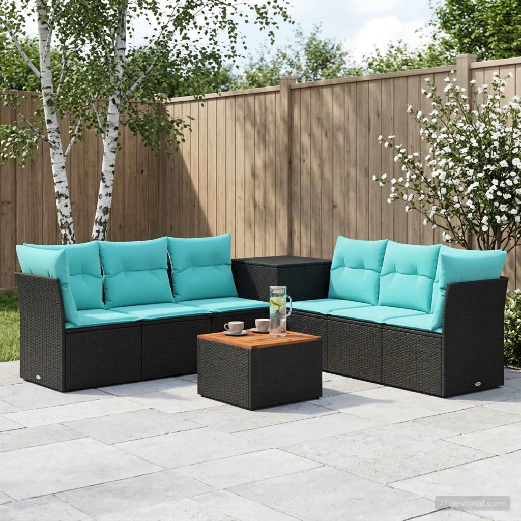 Set di divani 8 pz Nero e Blu Rattan sintetico e Acciaio 3448268