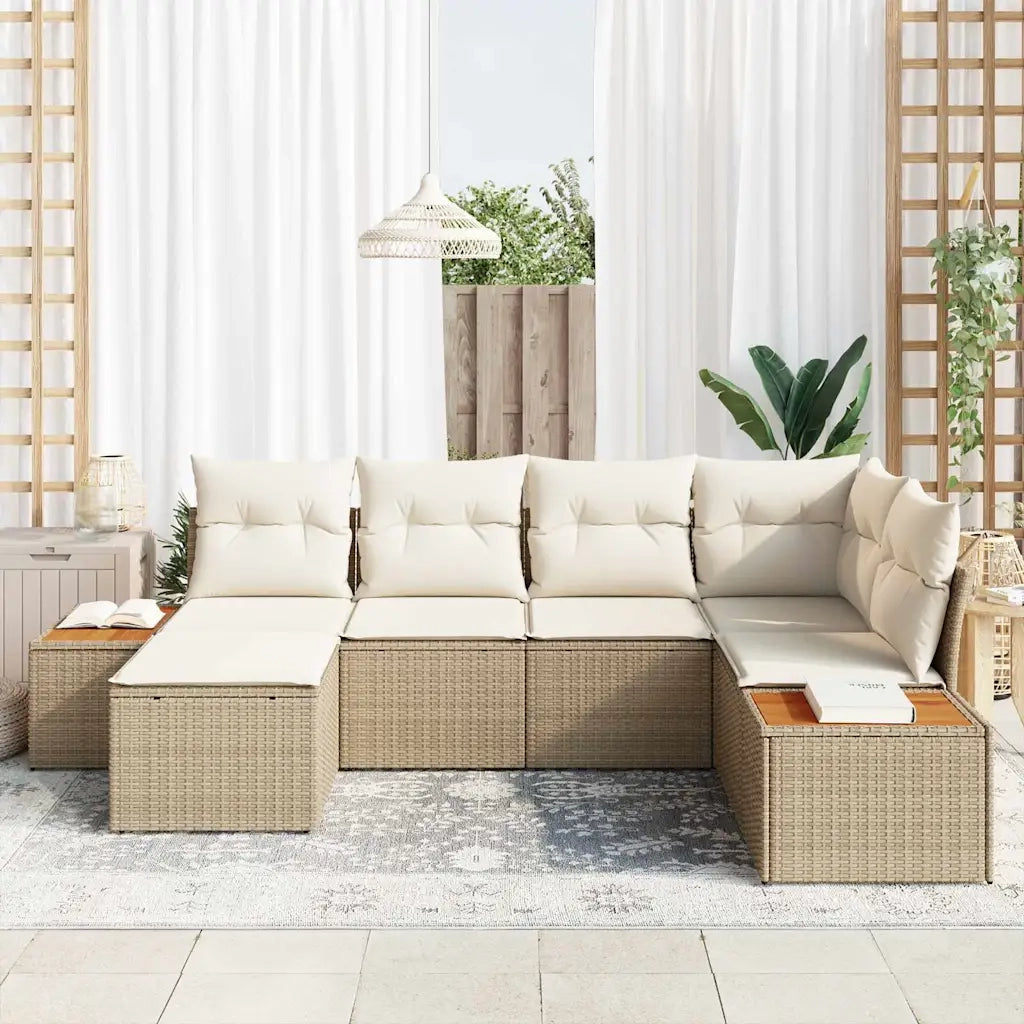 Set Divano da Giardino con cuscino 6 pcs Beige polyrattan