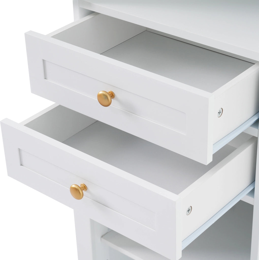 Mobile da bagno in MDF bianco con anta in vetro, 2 cassetti e ripiano regolabile
