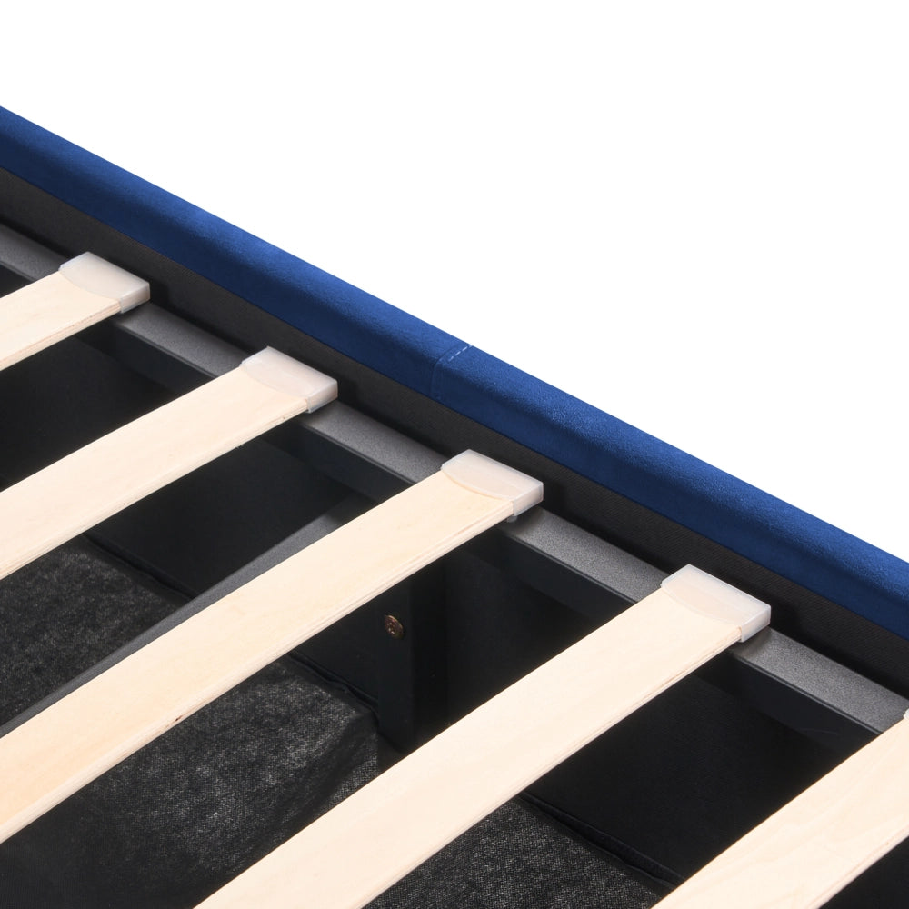 Letto contenitore Rivestimento in velluto blu 180 x 200 cm con testiera trapuntata a rombi con base a doghe