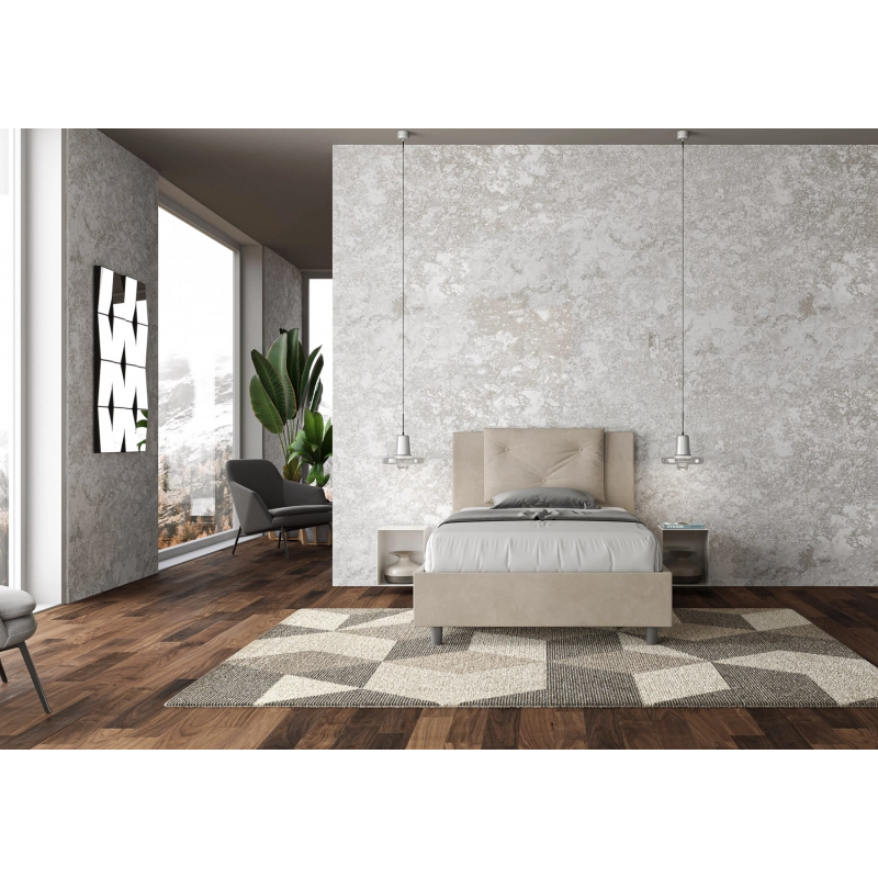 Letto imbottito 1 piazza e mezza 120x200 cm Appia - Con rete,Microfibra,Sabbia