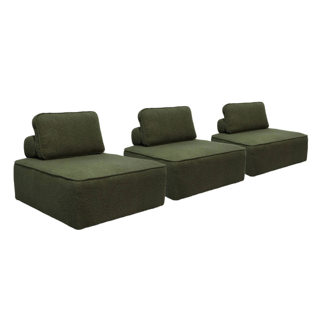 Divano modulare in bouclé, 3 posti, verde kaki